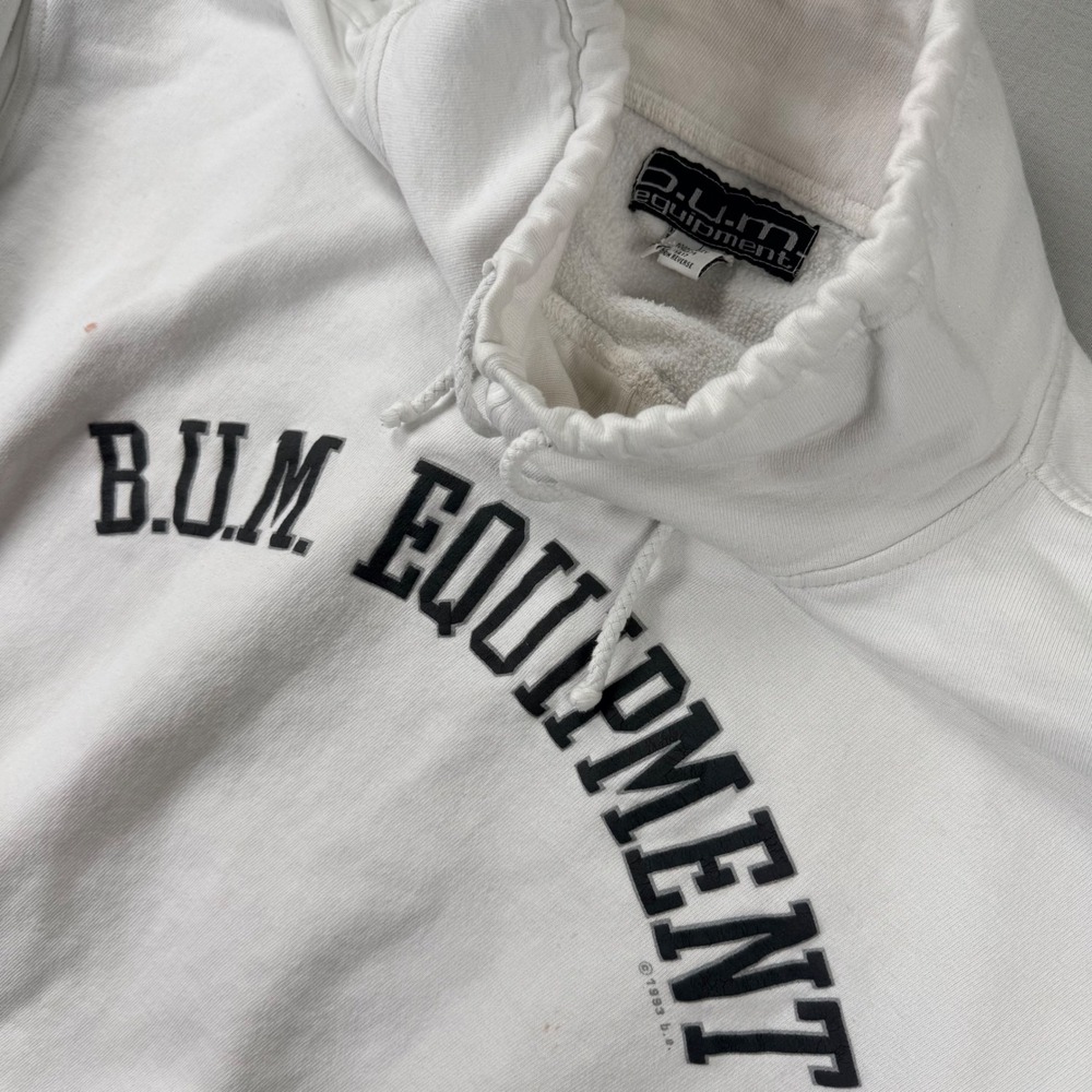 Vintage 1993 BUM Equipment White Sweatshirt Women Large Mock Neck Crop 90s 1990s